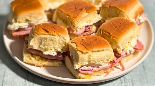 ham and cheese slider made with Bravado Spice Pineapple & Habanero Hot Sauce