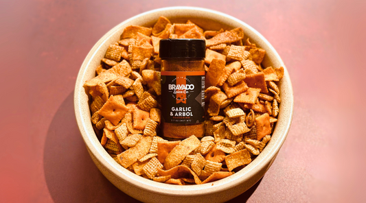Photo of cheesy snack mix. 