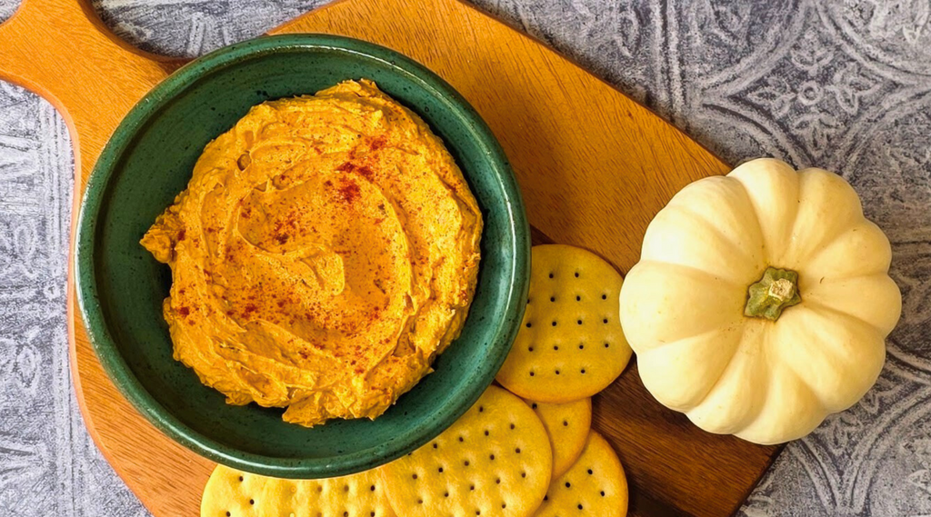 image of savory pumpkin dip with crackers made with Bravado Spice Arbol and Garlic Seasoning