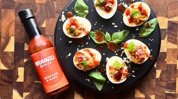 Spicy Serrano & Prosciutto Deviled Eggs