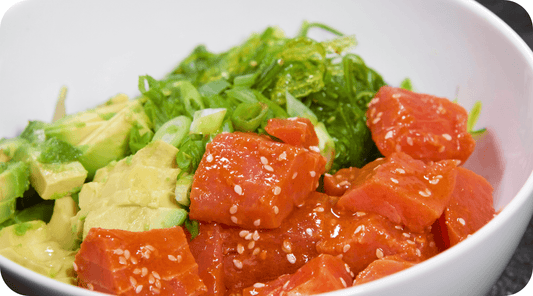 spicy tuna poke in white bowl